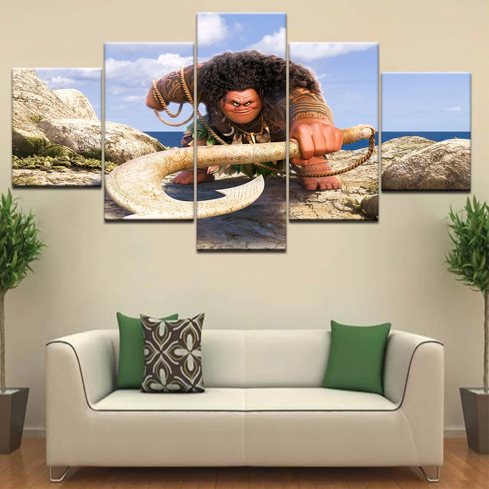 

Moana nombre de los personajes modern Wall posters Canvas Art painting 5 Panel HD Print For home living room decoration