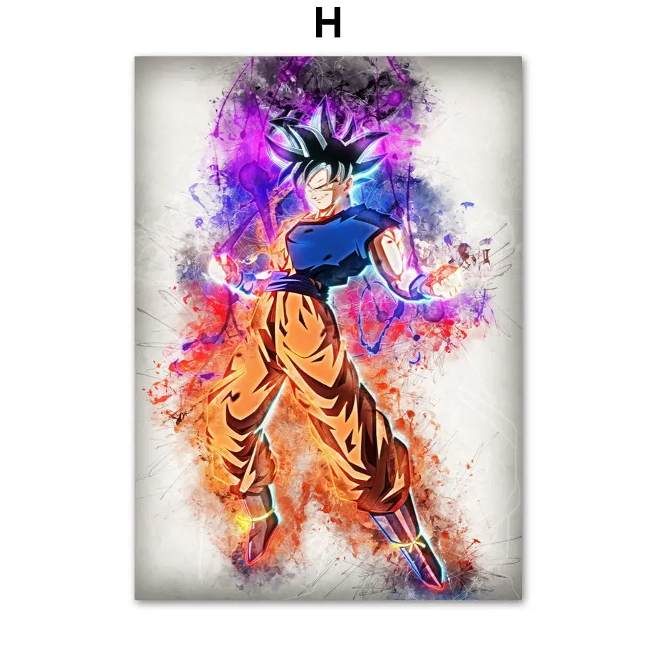 Dragon Ball Super Son Goku Vegeta Beerus Whis Majin Buu аниме постеры и принты на холсте настенные картины для декора - Цвет: H