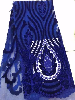 

French lace high quality African velvet lace fabric!Free shipping laser cutting embroidery lace, sapphire blue dress.YZ116
