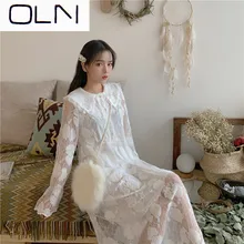 Sweet and simple small fresh long single single-breasted heavy work lace lace dress female Sweet and simple small fresh long single single-breasted heavy work lace lace dress female