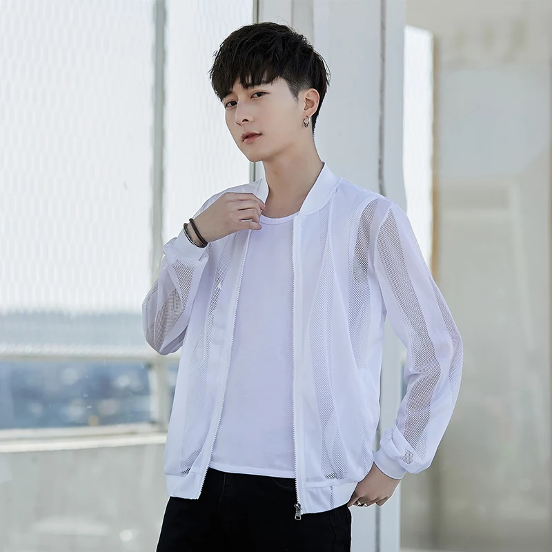 

Man Slim Breathable Jackets Men Sexy Spring Summer Lightweight Mesh Outside Male Handsome Sun Protection Clothings