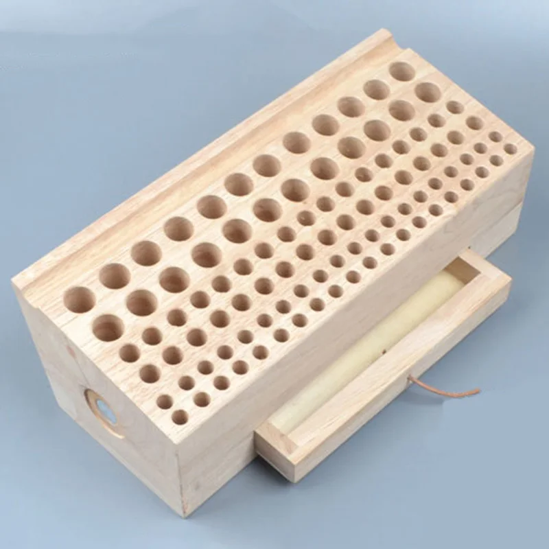 Качественная кожаная деревянная коробка для хранения 98 отверстий, функциональная коробка для инструментов, держатель для инструментов с выдвижным ящиком, магнитное поглощение с обеих сторон