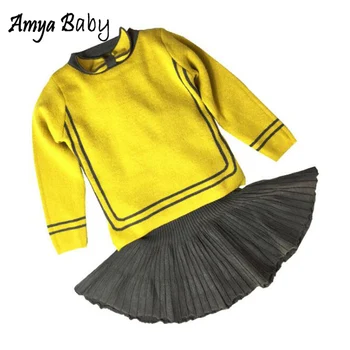 

Amya Baby Children Clothing Set Knitted Sweater + Skirt 2pcs Girls Fall Outfits Toddler Girl Clothes Kids Thanksgiving Outfits