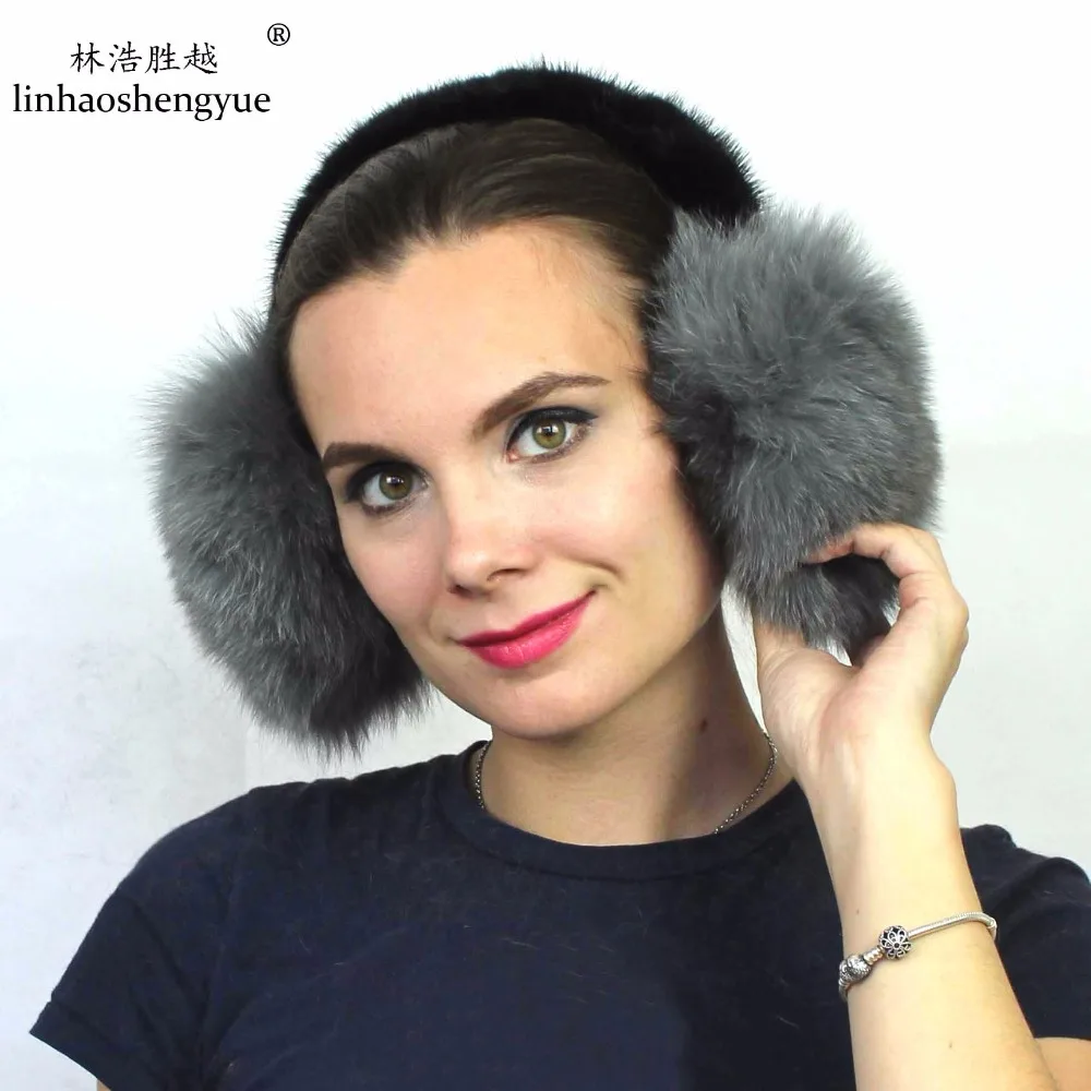 Linhaoshengyue New arrival! 100 fox fur ear cover with mink fur ear