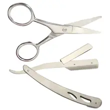 2 шт лезвие ручное бритье из нержавеющей стали бритва с ножницы для усов парикмахерские бритвенные Насадки Набор(серебро