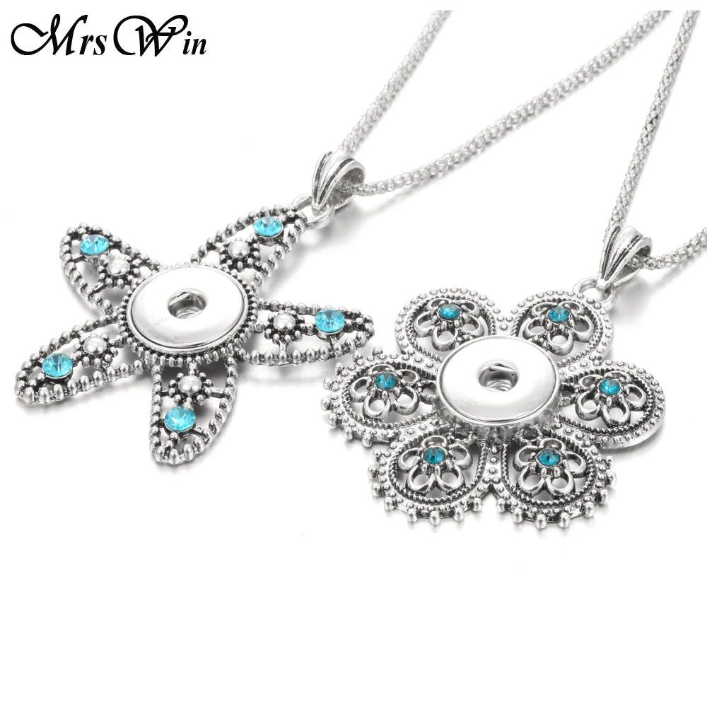 Snap Jewelry Pendants Crystal Starfish Flower Snap Button Necklace with