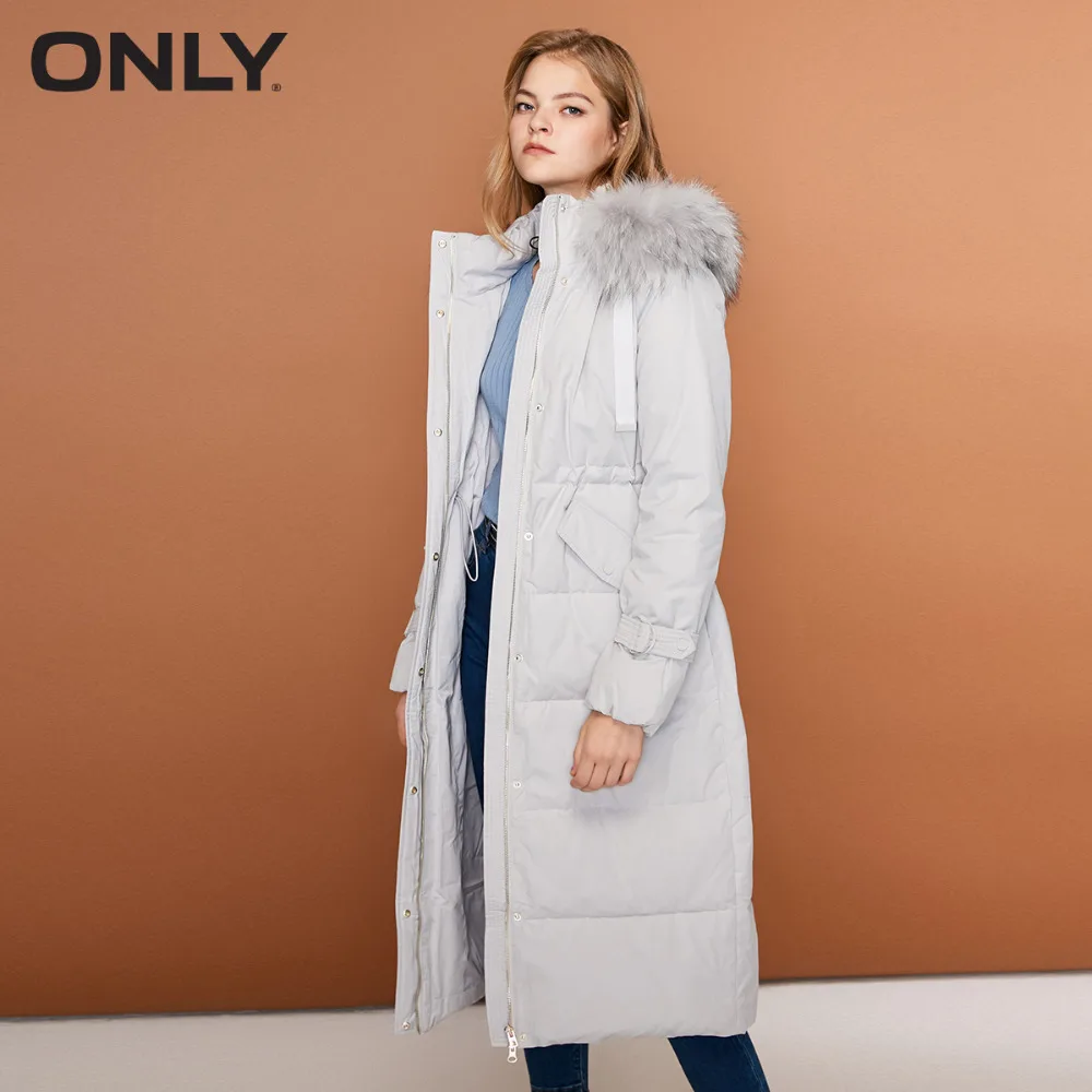 

ONLY Women's Cinched Waist Overknee Straight Fit White Down Jacket |118312556