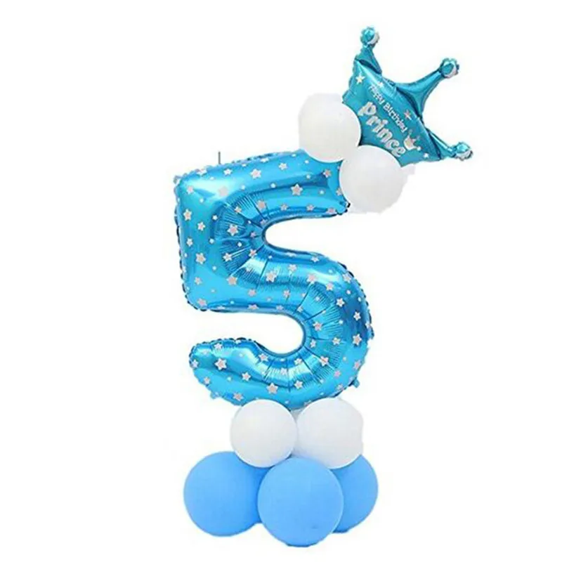 Розовые воздушные шары с цифрами, шары из фольги с короной, вечерние украшения для мальчиков и девочек, украшения для детского дня рождения, украшения для вечеринки, голубые шары с цифрами - Цвет: Blue5