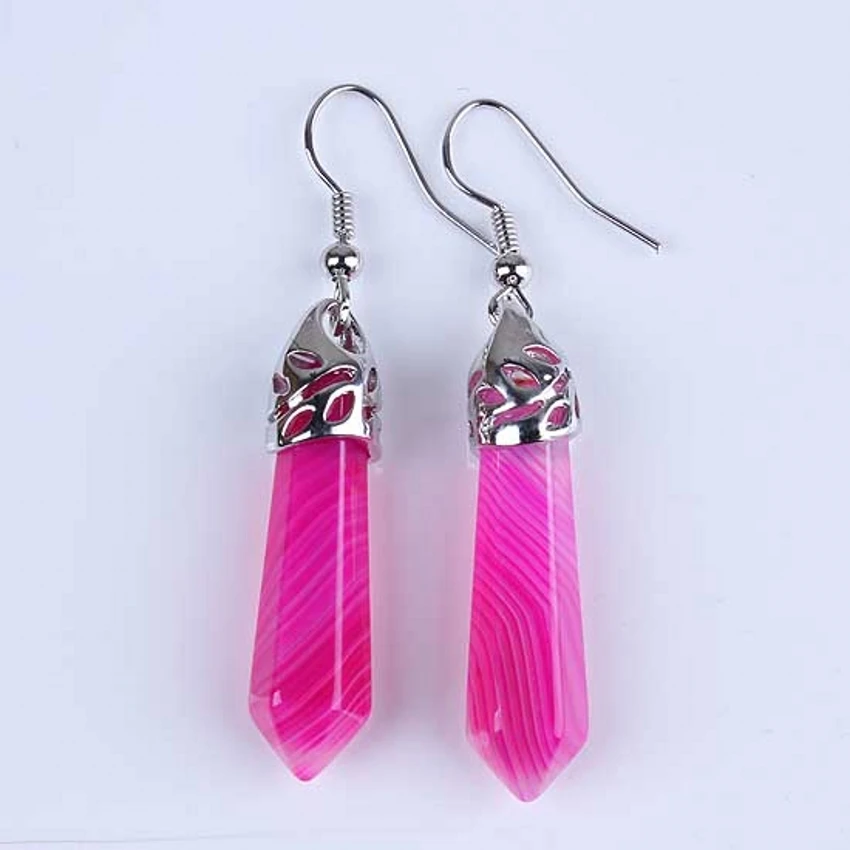 Dangle Earrings Drop Earrings Crystal Earrings Natural Healing Crystal Rose Pink Quartz Stone Earring Lapis Lazuli Amethyst Hexagon Column Dangle Hook Earrings For Women Girls