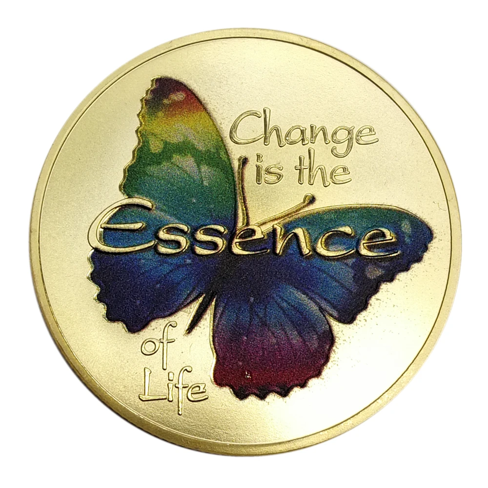 

Butterfly Coins Gold Silver Plated Animal Coins Colorful Souvenir Coin Change Is The Essence of Life Collection Gifts
