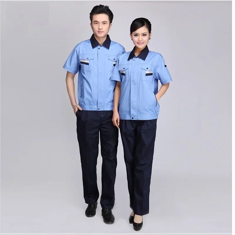 

(10 set-Shirt&Pant)three color short-sleeved worker clothes suit male mechanics smock summer half sleeve engineering uniforms