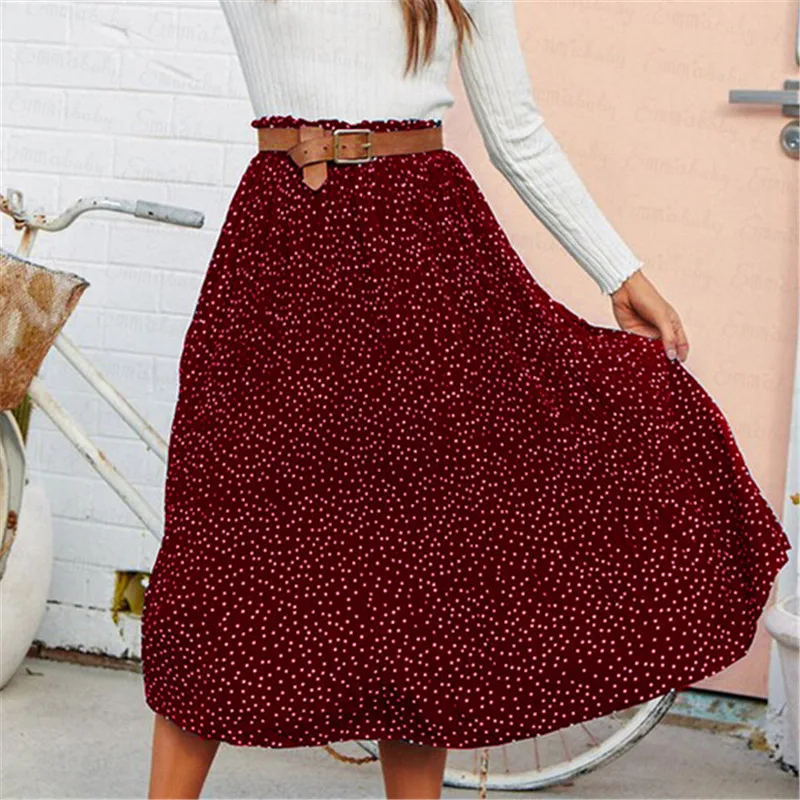 Vintage Women Polka Dot Skirt 2018 Summer New Fashion High Waist Flared Swing High Split Pleated Mid-Calf Skirt S-XL
