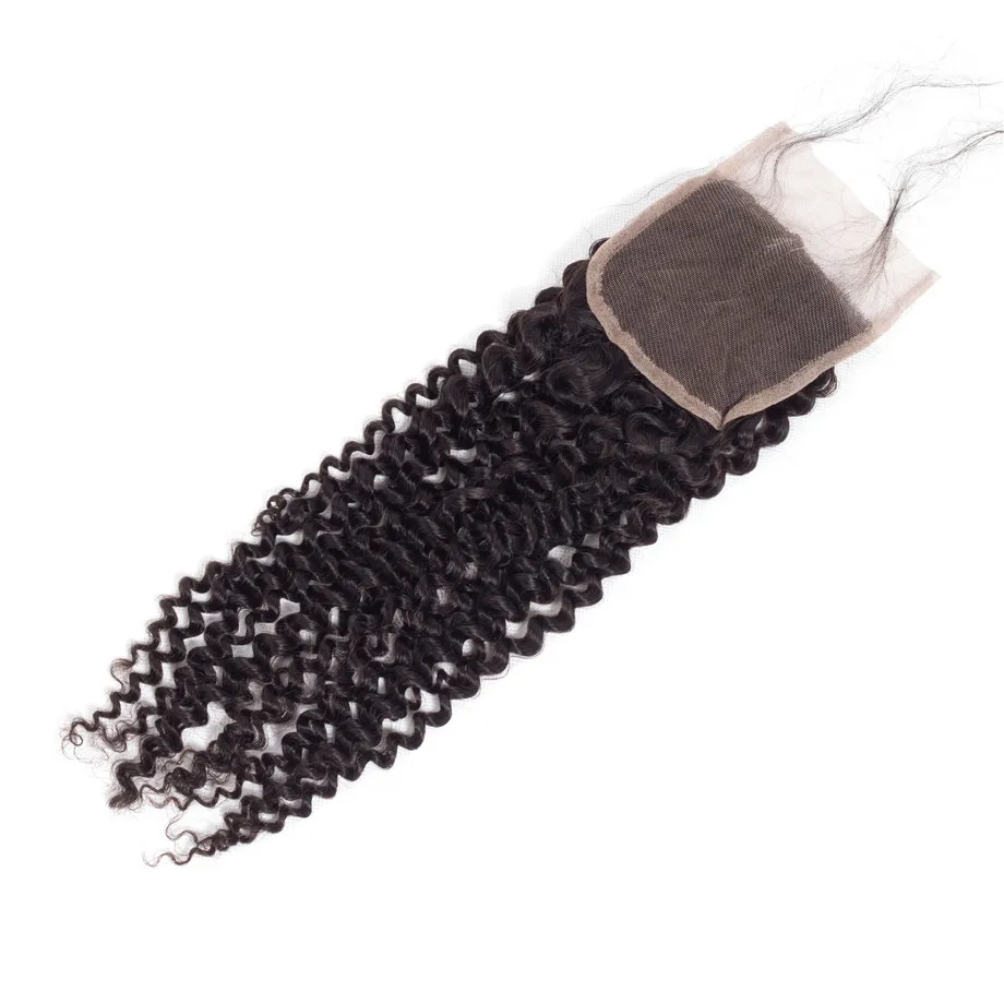 Шикарные волосы 4*4, синтетическое закрытие шнурка, кудрявые волосы, с волосами младенца, Средний свободный три части, бразильские Remy человеческие волосы 8-22 дюймов
