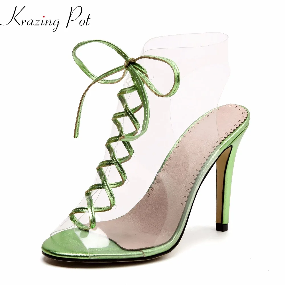 

Krazing pot 2018 summer transparent design brand shoes super high heels women sandals slingback European style jelly shoes L9f7