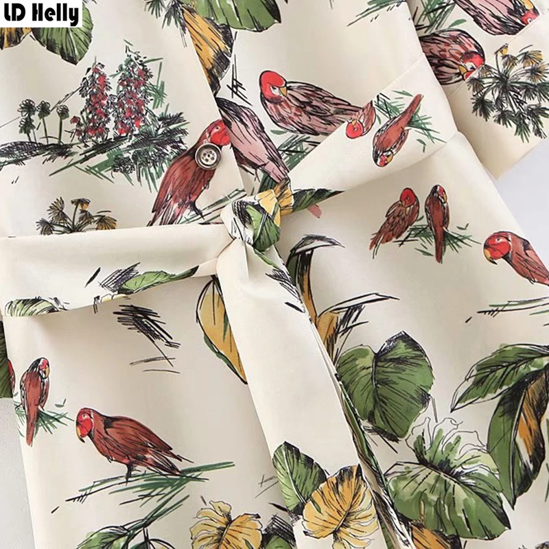LD Helly женские длинные рубашки с цветочным принтом блузы поясом и отложным