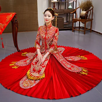 

Noble Women Embroidery Cheongsam Ancient Full Length Wedding Dress Elegant Evening Dress Chinese Style Qipao Retro Vestidos