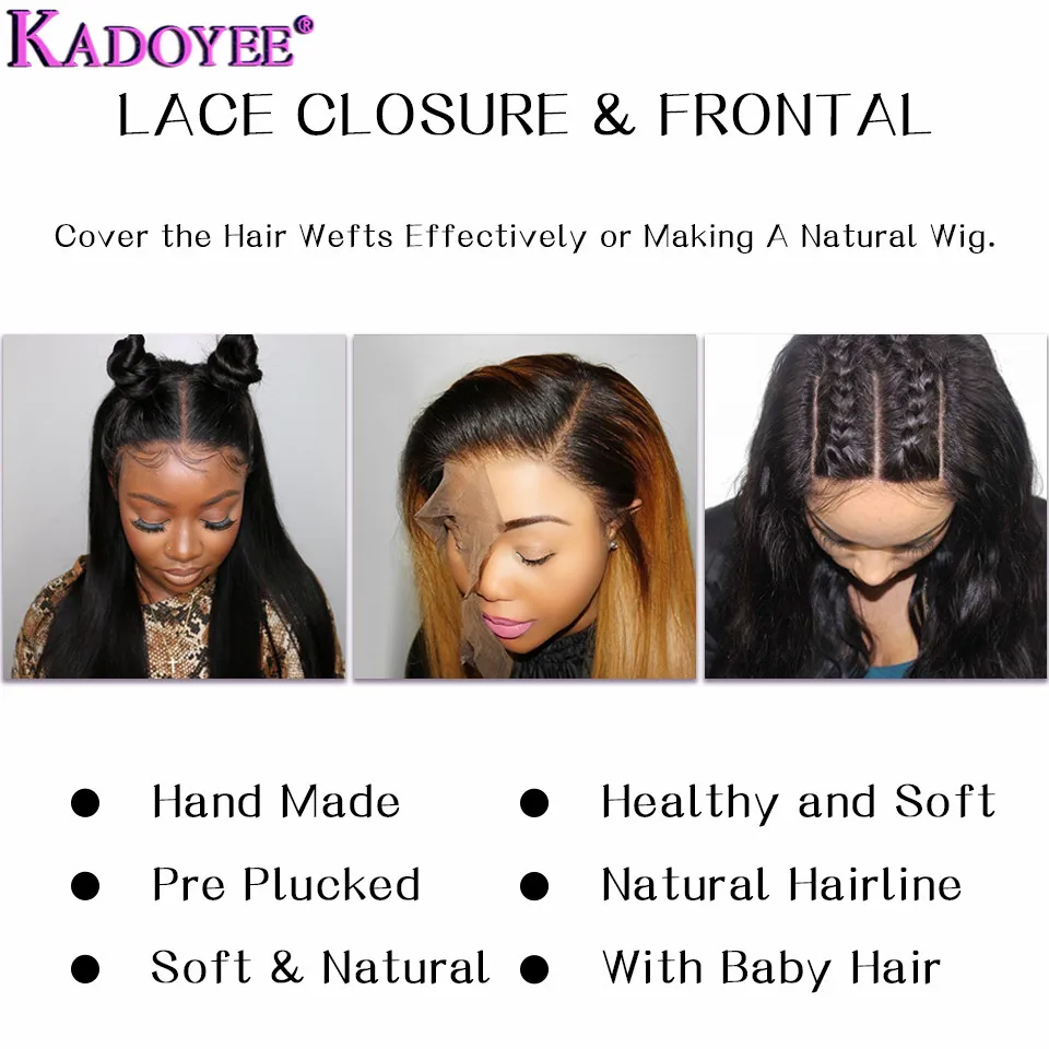 KADOYEE 100% Human Hair Deep Wave Lace Frontal Closure 13X4 Ear TO Ear With Baby Pre Plucked Human Remy Hair Frontal 8-20 Inch