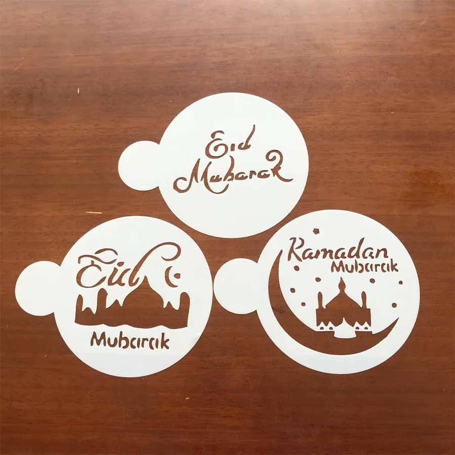 3pcs 1 комплект PET Mosque Eid Mubarak дизайн трафареты для кофе лазерный торт украшения инструменты украшения для Рамадана праздничные вечерние принадлежности - Цвет: 3pcs