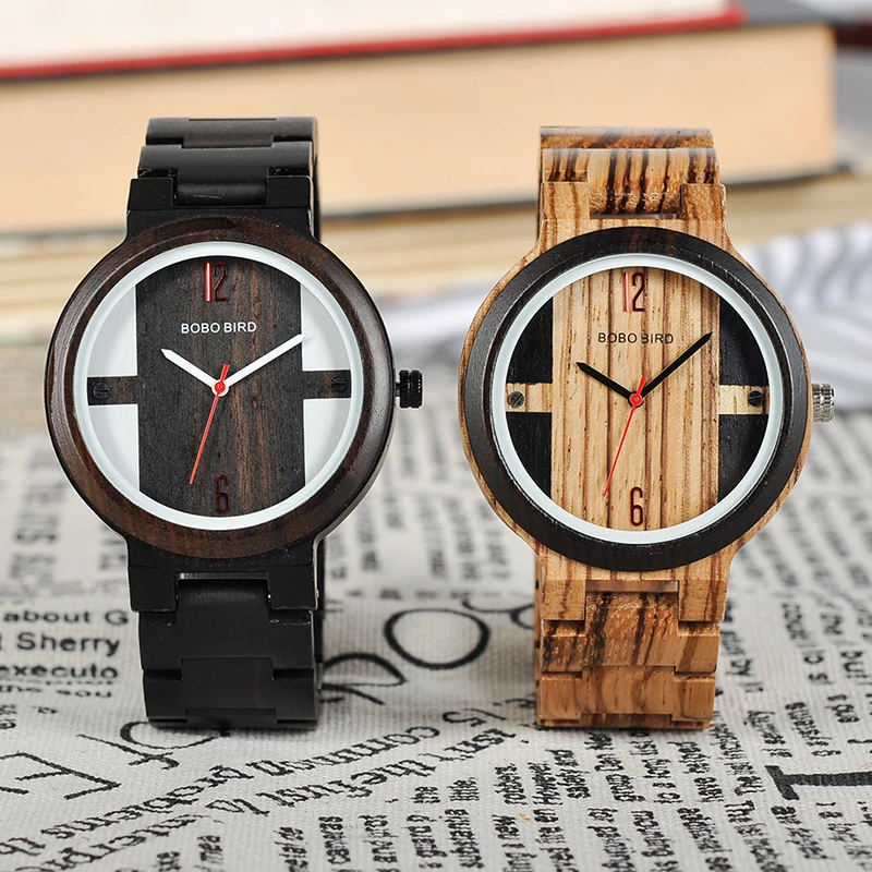 BOBO BIRD Men Wooden Watch Quartz New Arrivals WristWatch for Male Zebra Ebony Wood in Gift Gox saat erkek clock