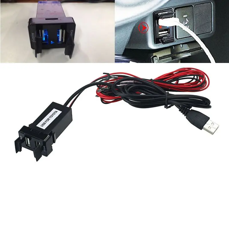 Car 12V To 5V 2.1A USB Ports Dashboard Audio Input Charger For TOYOTA