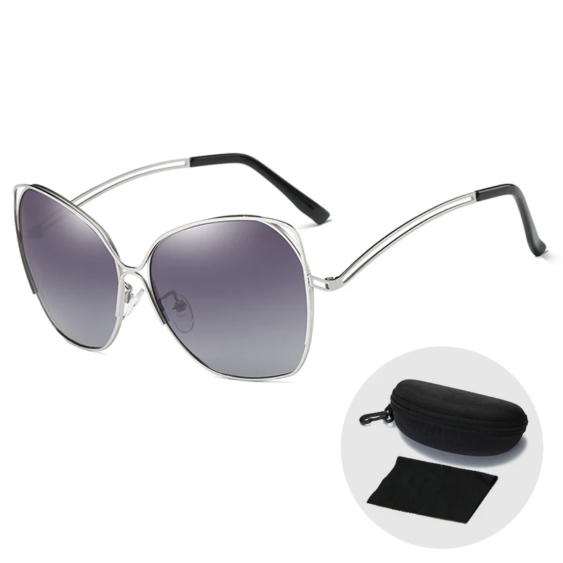 Grey Lens Модные старинные крупные солнцезащитные очки Новое поступление женские поляризованные в форме кошачего глаза розовые солнцезащитные очки модная рамка очки с футляром - Цвет линз: Grey Lens