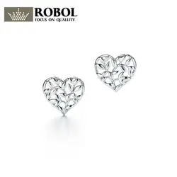 ROBOL 100% 925 пробы серебряные ювелирные изделия в форме сердца серьги Модные женские элегантные дерево серьги с деревом жизни DIY подарок