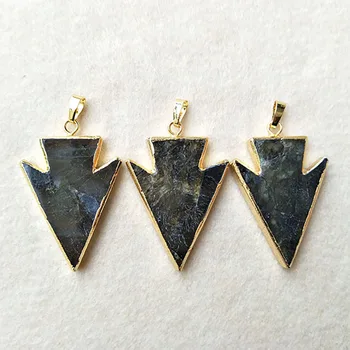 

5pc Natural Labradorite Pendant Bead,Gold color Arrowhead,Peacock Shining Labradorite Arrow charm Jewelry necklace Making P248