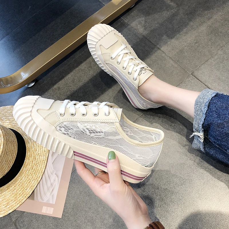 

Women's Casual Shoes 2019 Fashion Comfortable Vulcanized Shoes Lace Breathable Platform Sneakers PU Trend Lace-Up Sneakers Woman