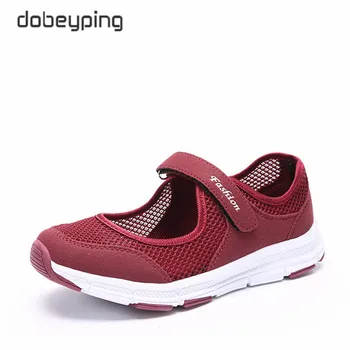 

dobeyping 2018 New Summer Women Shoes Breathable Air Mesh Woman Flats Shoe Soft Bottom Mother Sneakers Hook&Loop Female Loafers