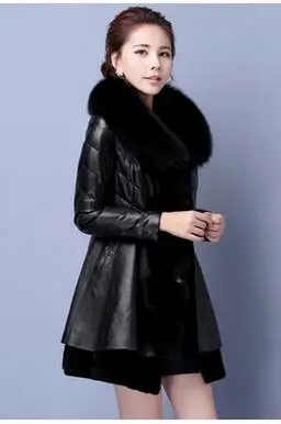 YAGENZ модное Стильное меховое пальто женская зимняя одежда новая имитация лисы led кожаное пальто большого размера из кожи высокого качества KG262 - Цвет: black