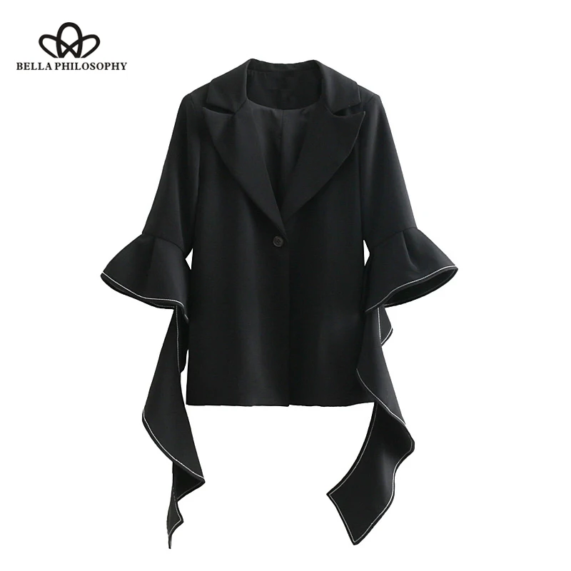 Wonder 2018 new fashion autumn solid color flare sleeves female suit casual irregular women blazer notched ladies casual suits