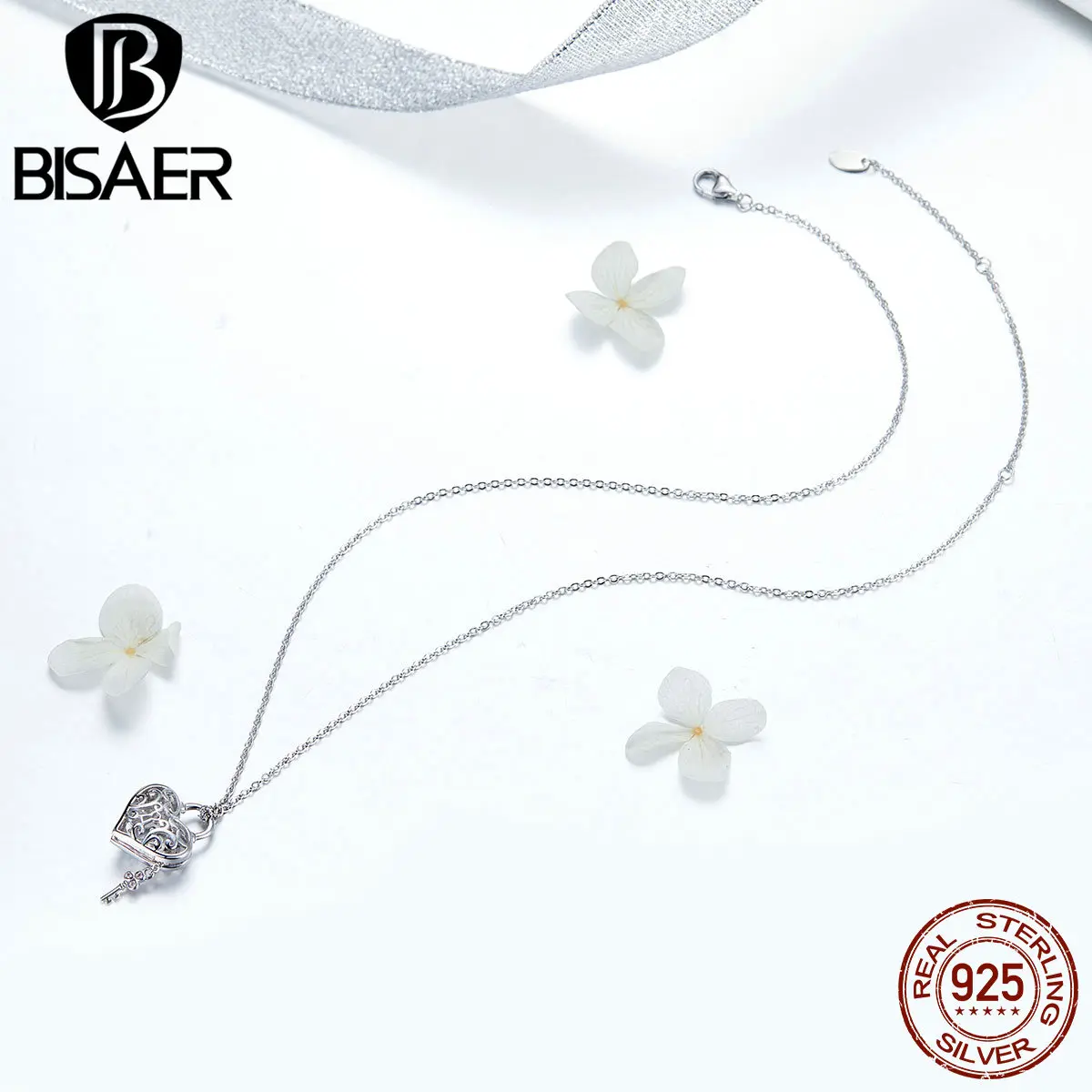 BISAER, серебро 925 пробы, "замок мое сердце", ювелирные изделия для влюбленных, модный стиль, подвеска на цепочке, ожерелье, серебряные ювелирные изделия, подарки ECN321
