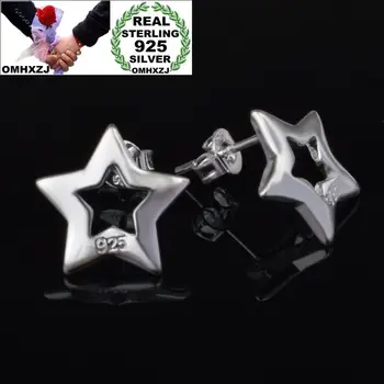 

OMHXZJ Wholesale Personality Fashion OL Woman Girl Party Wedding Silver Hollowed Star 925 Sterling Silver Stud Earrings YE490