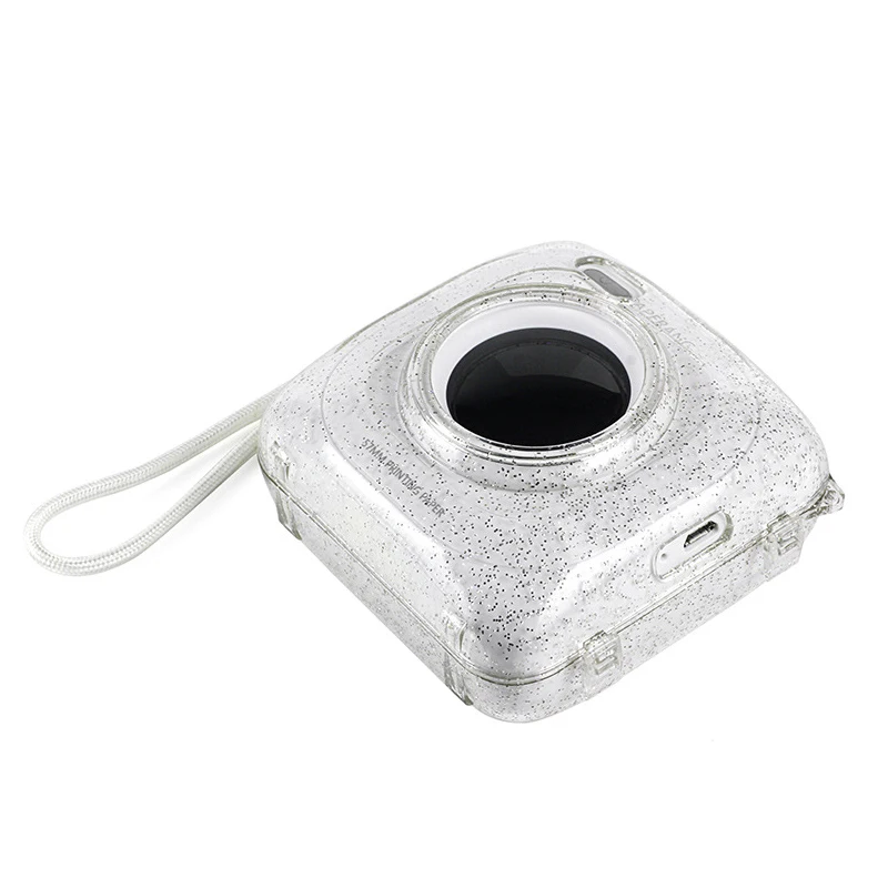 For Paperang Machine P1/P1S Protective Case Thermal Printer Transparent Anti-scratch Glitter Shell Crystal Case with Hand Strap