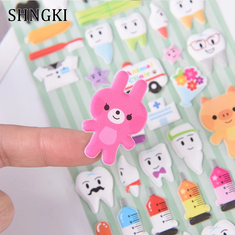 New High quality Cute molar shaped cartoon teeth losing tooth fairy puffy plastic sticker for Dentist dental gift kids scrapbook