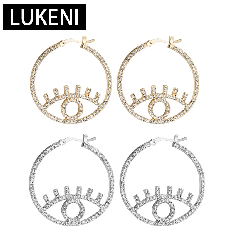 

Boho Geometric circle evil eye earring for girl gold color micro pave CZ band elegance Lucky turkish evil eye round big earrings