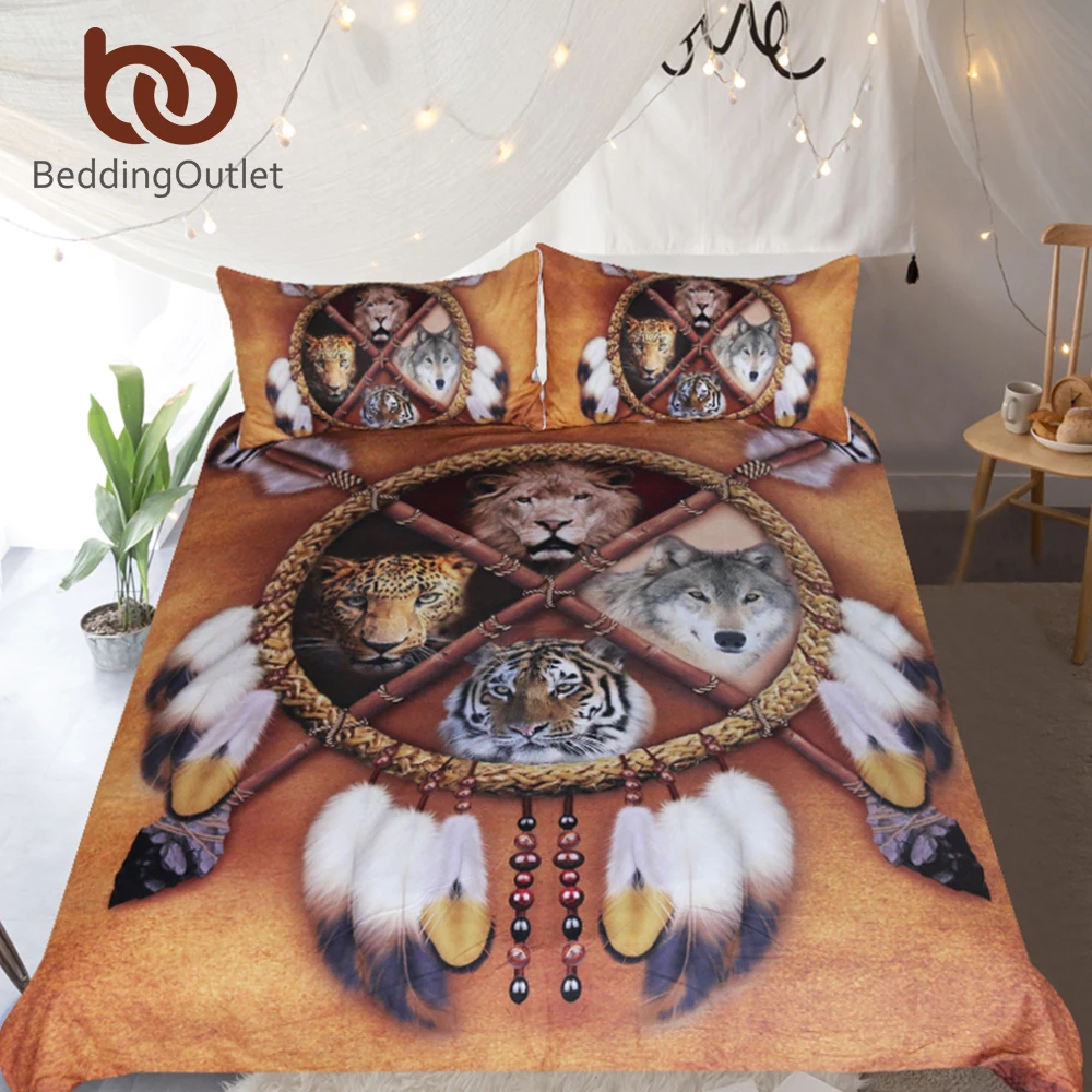 BeddingOutlet الذئب زاك طقم سرير الأمريكيين حاف غطاء 3D الحيوان القبلية المفارش الأسد النمر ليوبارد طقم سرير