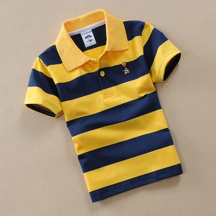 

2018 summer children clothes boys tshirts stripe cotton breathable short-sleeve turn-down collar kids tops wear high quality
