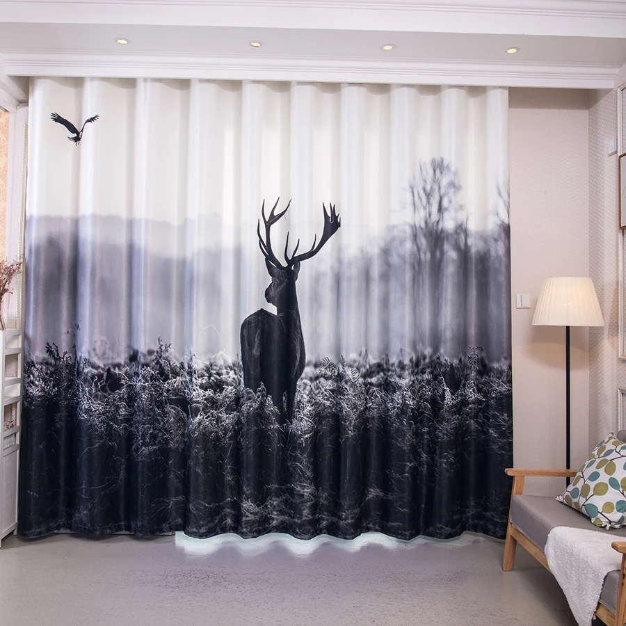 

Curtains Free Shipping.Customized Size Modern Forest Elk Digital Printing Curtains for Living Room,Home Decor Curtains.