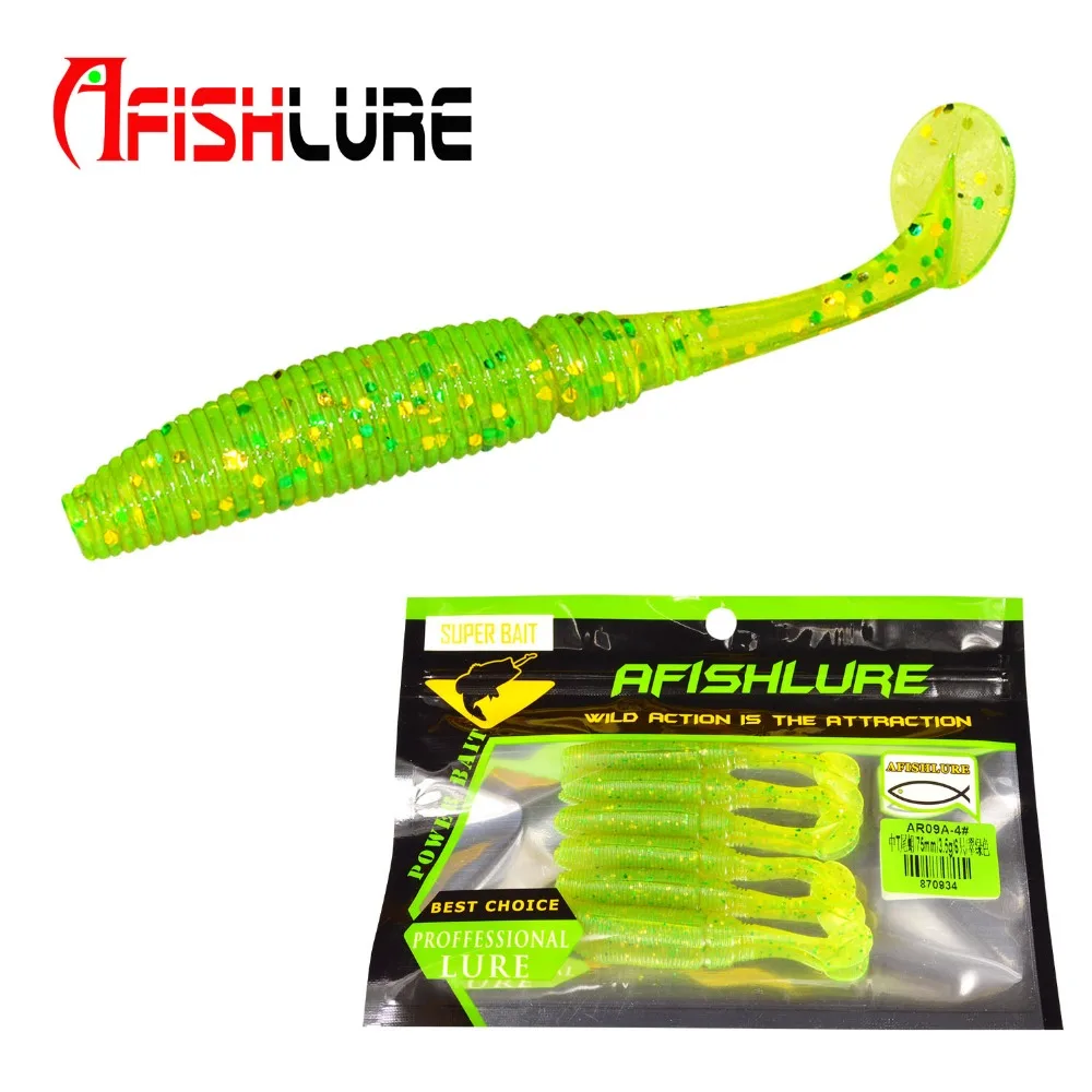 

6pcs/lot Afishlure T T Shad 75mm 3g Wobblers Silicon Lure Paddle Tail Soft Lure Jig Head T Tail Soft Insects Fake Bait Texas Rig