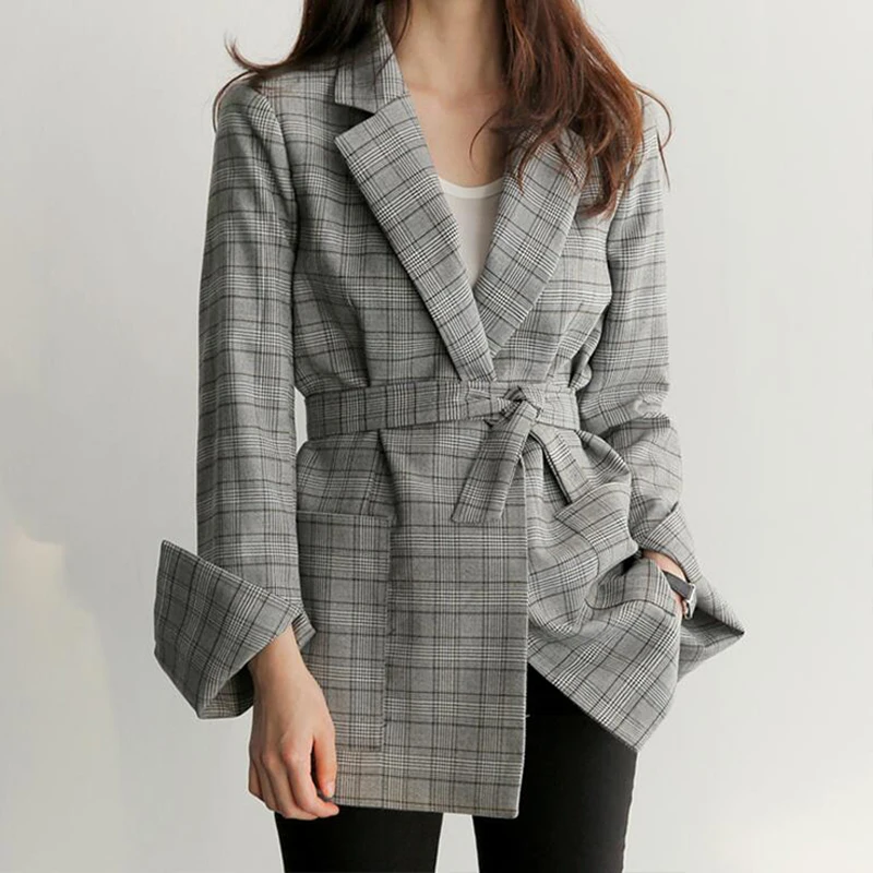 Blazer feminino 2019 новинка ретро плед офисный костюм мода пиджак женское тело