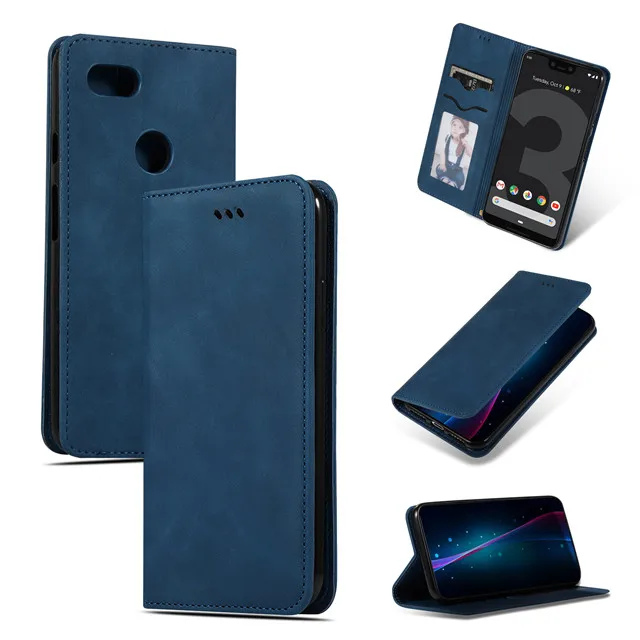 Ретро Магнитный бумажник Pixel3A чехол для Google Pixel 3 3A XL флип кожаный держатель-стойка для карт Стенд Книга Сумка Чехол чехол Etui - Цвет: Blue