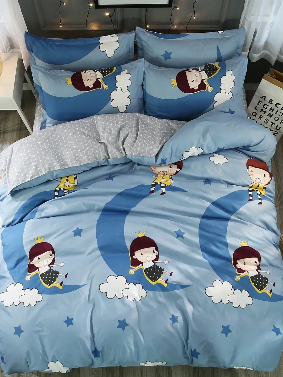 

4 Pcs Bedding Cover Set Cartoon Lovely Girls Pattern Supple Home Bedsheet Set