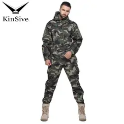 Тактический Софтшелл Камуфляжный костюм для мужчин армия Теплый Военная форма водостойкий ветрозащитный костюмы из двух