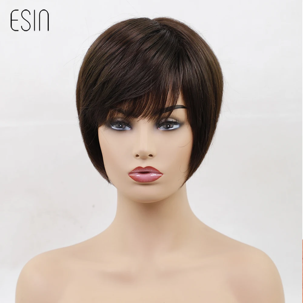 Esin 6 Inches Synthetic Blend Wigs With Bangs Natural Straight
