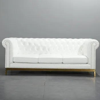 

U-BEST Home Furniture Living Room Sofa Set Modern Metal Stainless Steel Leg Frame 3 Seats Chesterfield leather Upholstery Sofa