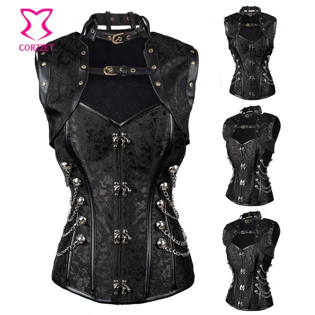 Plus Size Burlesque Costume Corsets and Bustiers With Jacket Corpetes E Espartilhos Gothic