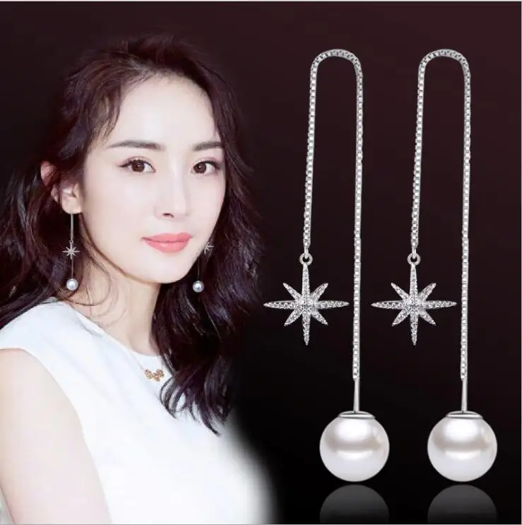 

Fashion Simple Octagonal Star-shaped Star-shaped Star Ear Wire Pearl Ear Drop Dangle Earrings Jewelry Woman Jewelry