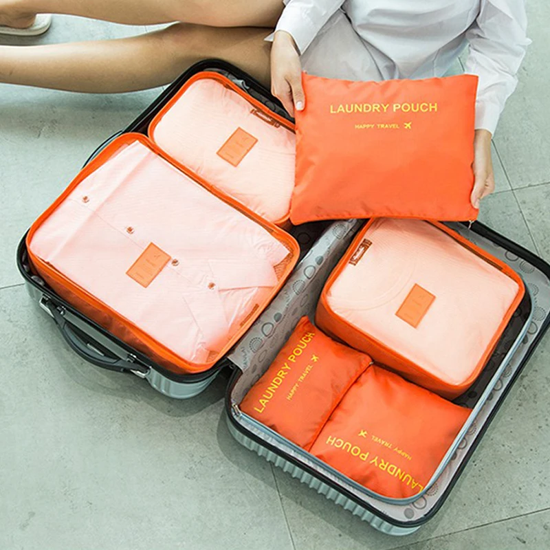 Oxford Packing Cube Luggage Travel Bag Organizer Men Women Waterproof Large Capacity Clothes Underwear Bra Organiser 6pcs