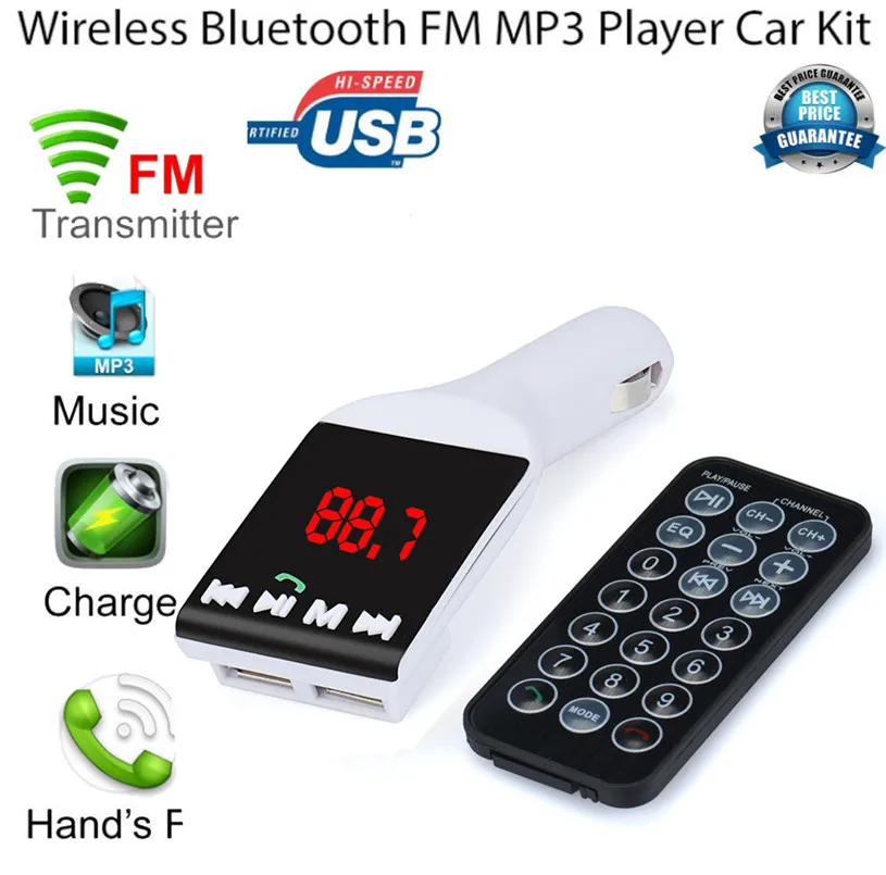 Bluetooth беспроводной белый автомобиль-Стайлинг fm-передатчик MP3-плеер Handsfree автомобильный комплект USB TF SD Пульт дистанционного управления